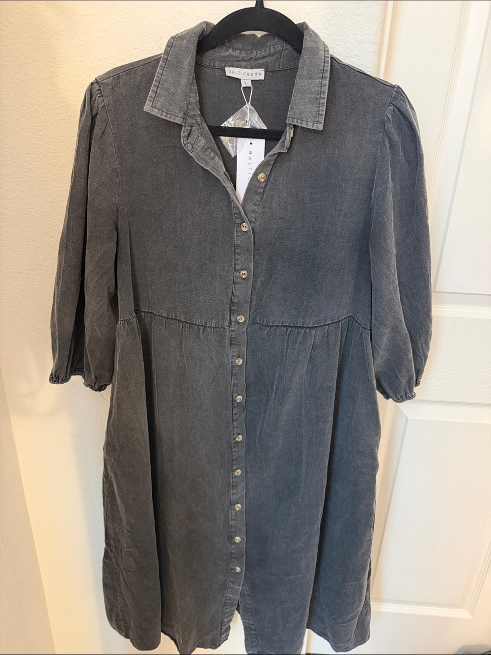 Baltic Born Charcoal Button-Front Midi Dress
